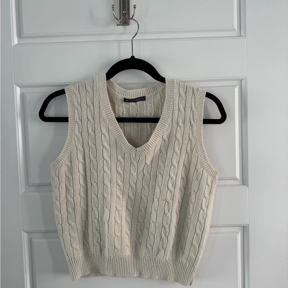 Brandy Melville Cream Cable Knit V-Neck Sweater Vest